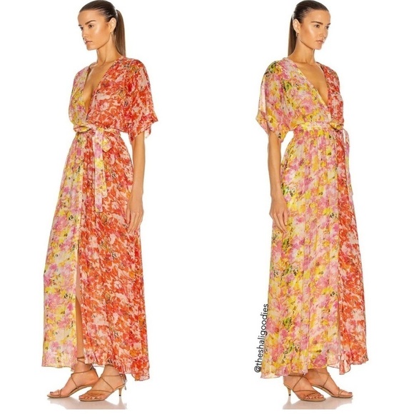 ROCOCO SAND Nesh Maxi Dress Orange Yellow Floral Metallic - Picture 3 of 6